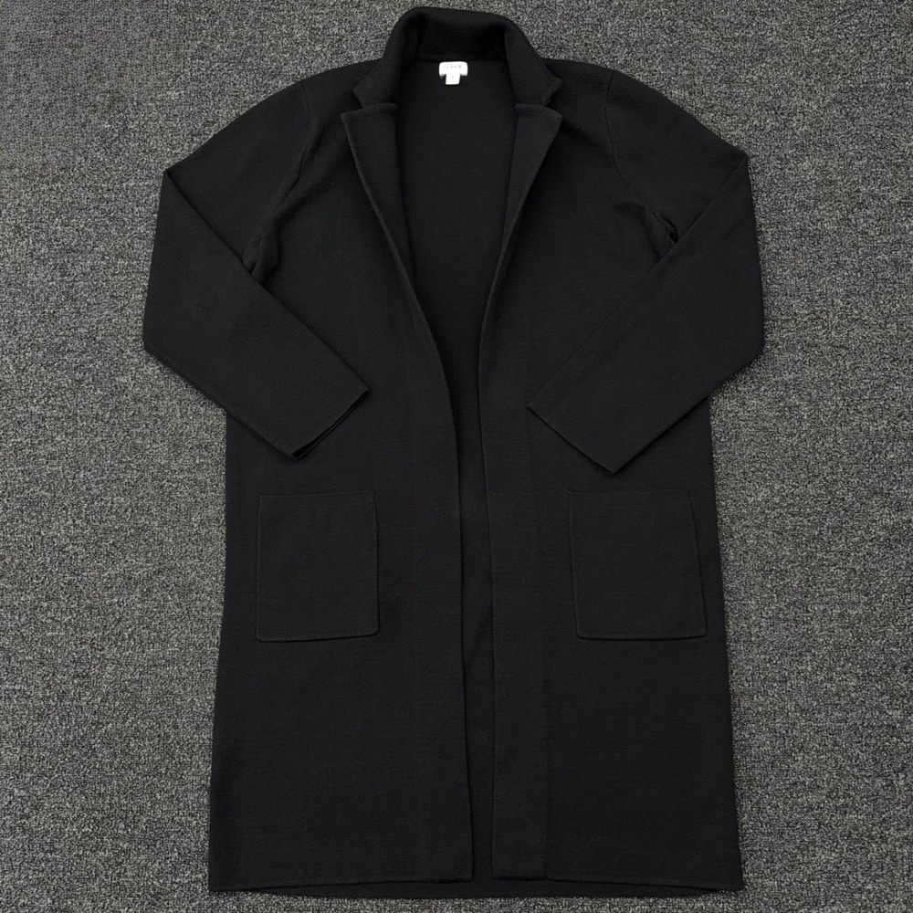 J.Crew Factory Womens XL Black Long Sweater Blazer Open Front Cotton Knit Jacket